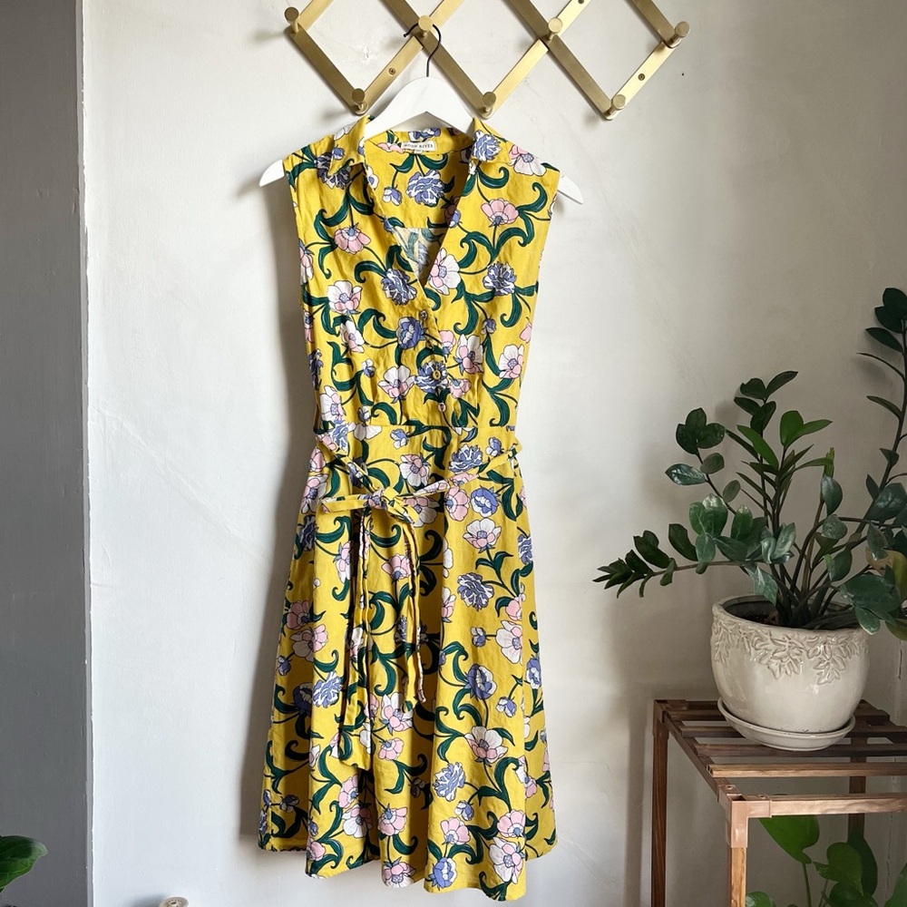 Moon River Yellow Floral Faux Wrap Dress